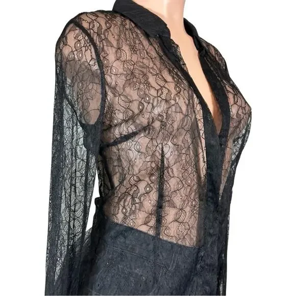 LAQUAN SMITH Lace Button Down Shirt SZ L $495 - Picture 13 of 16